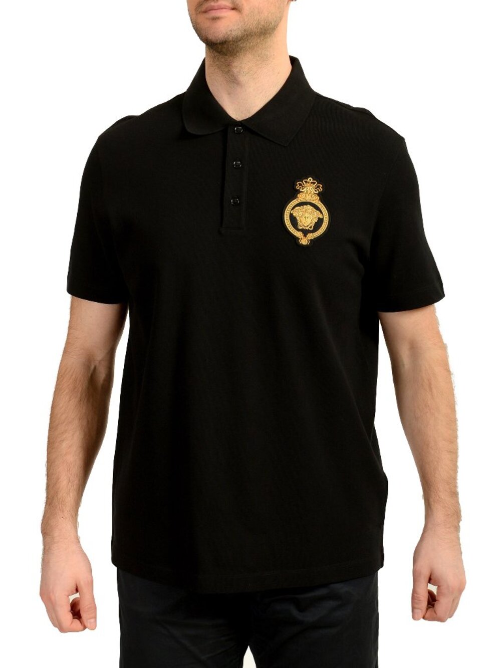 Versace Men's Black Logo Embroidery Short Sleeve Polo Shirt US 3XL IT 58